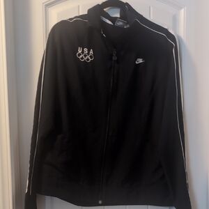 USA Olympic Committee Full Zip Up Jacket Size XL Black With White Stripe Kids